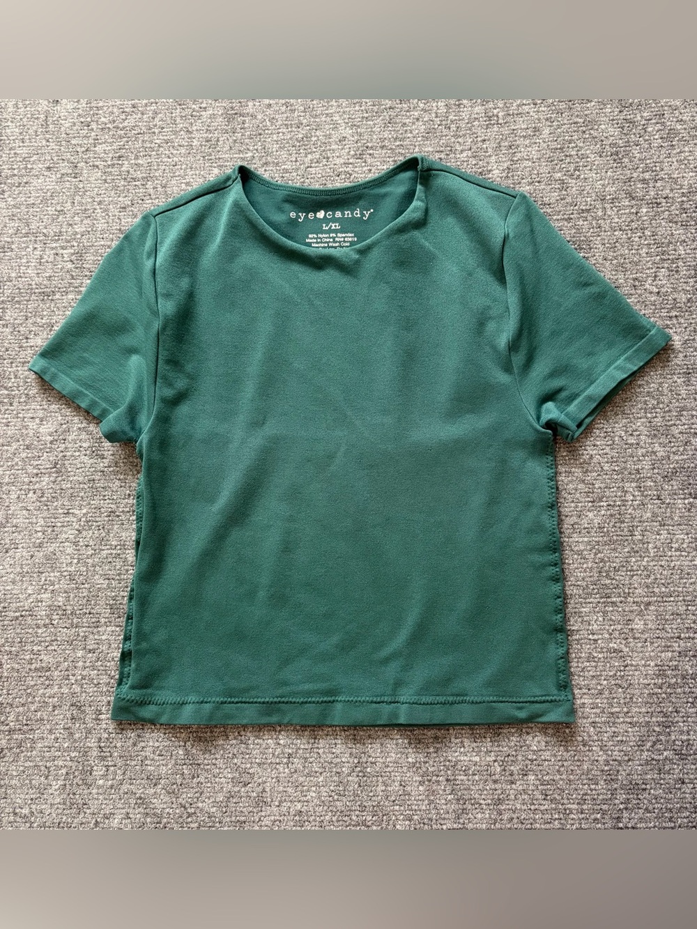 Eye Candy Women’s L/XL Green Short Sleeve Stretch Top Nylon Spandex Basic Tee